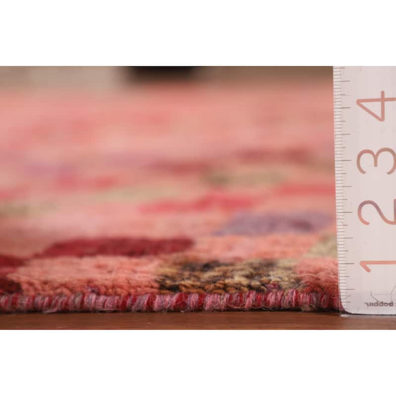Coral Checkered Moroccan Area Rug Hand-Knotted Wool Carpet - 8'11" x 12'7"