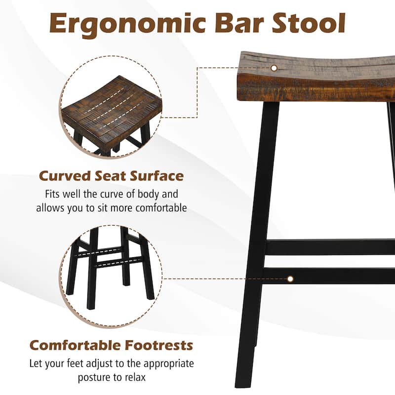 Costway 24" Bar Stool Set of 2 Counter Height Solid Wood Curved Saddle