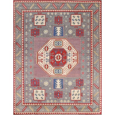 Hand Knotted Oriental 100% Wool Carpet Traditional Medallion Greys & Charcoal Kazak Area Rug - 9' 3'' X 8' 3''