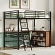 preview thumbnail 27 of 48, Loft Bed with 3 Layers of Shelves & L-Shaped Desk, Metal Loft Bed Frame with Safety Guardrails and Inclined Ladder Black - Full