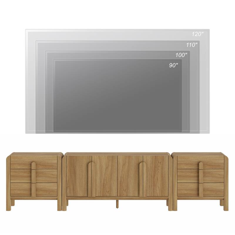 WAMPAT 3-Piece Dresser Set For Bedroom, 126" Large Mid Century Dresser For Closet, Curved Profile Wooden Chest Of Drawers