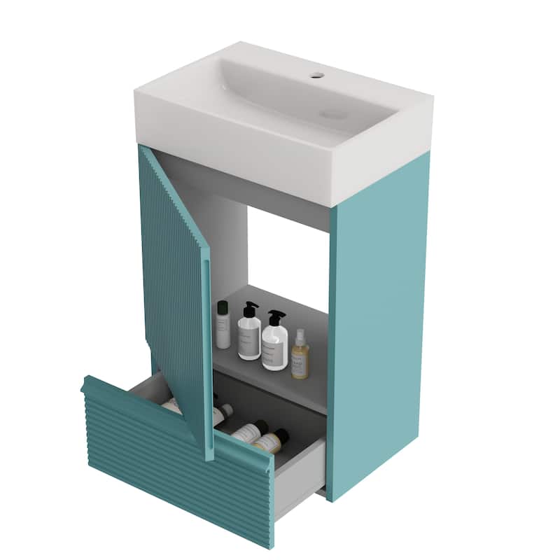 20" Striped Bathroom Vanity with Ceramic Sink, Freestanding Bathroom Cabinet for Modern Bathroom, KD