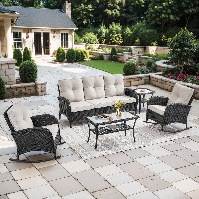 Outdoor Sofa with Rocker Chairs Coffee Table