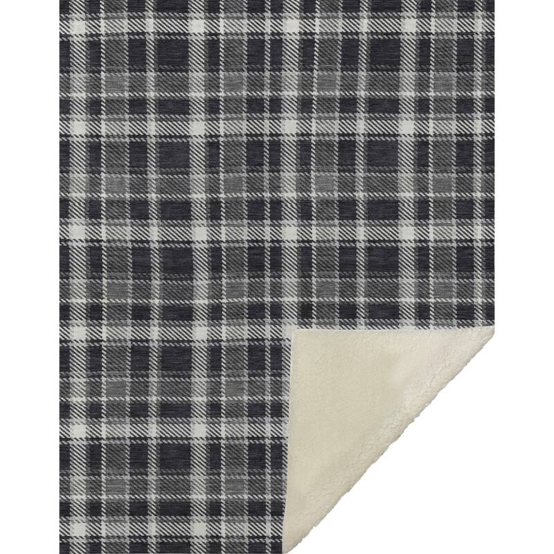 Premium Machine Washable Plaid Sherpa Throw Blanket
