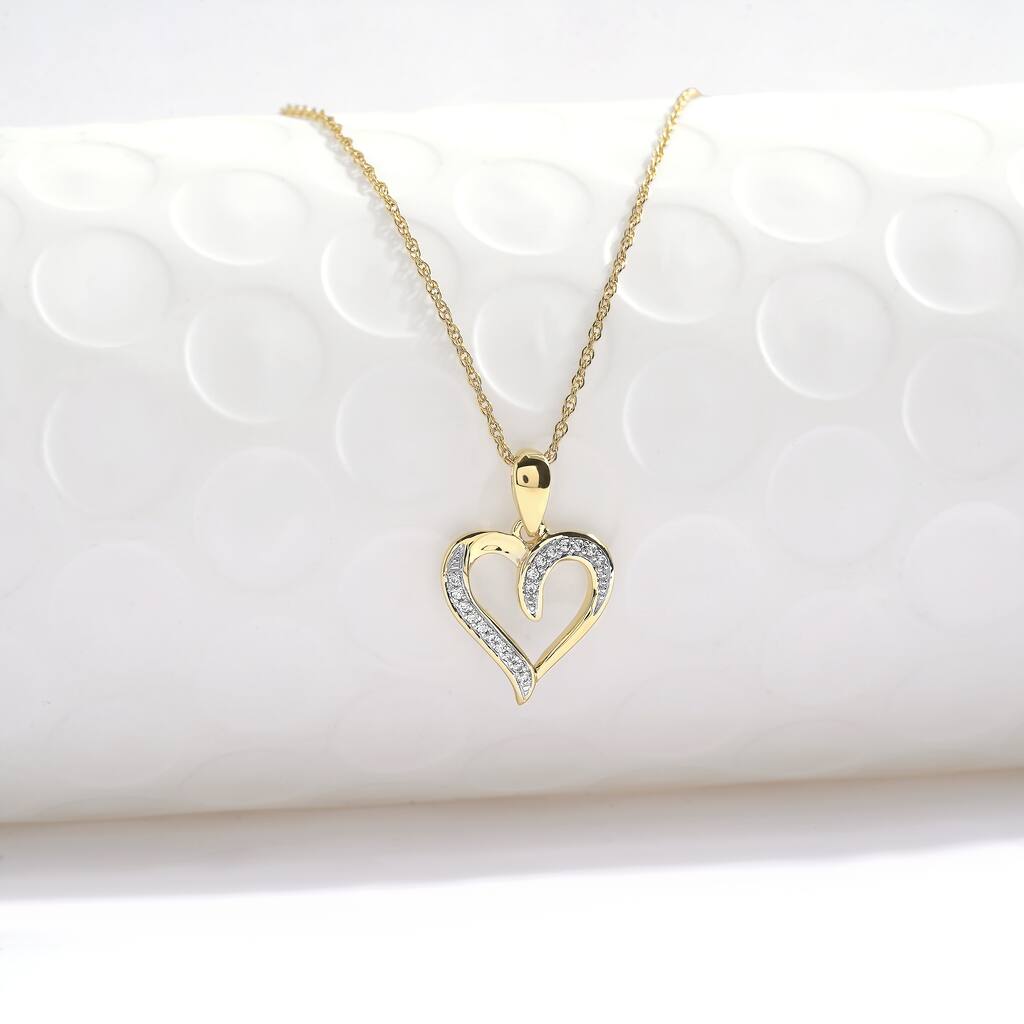 10K Yellow Gold 1/20ct TDW Diamond Open Heart Pendant Necklace for Women
