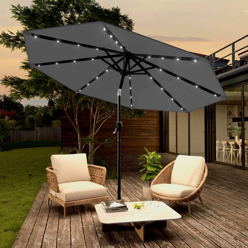 LIVOOSUN 9Ft Solar-powered Large Round Outdoor Patio Market Umbrella with Crank
