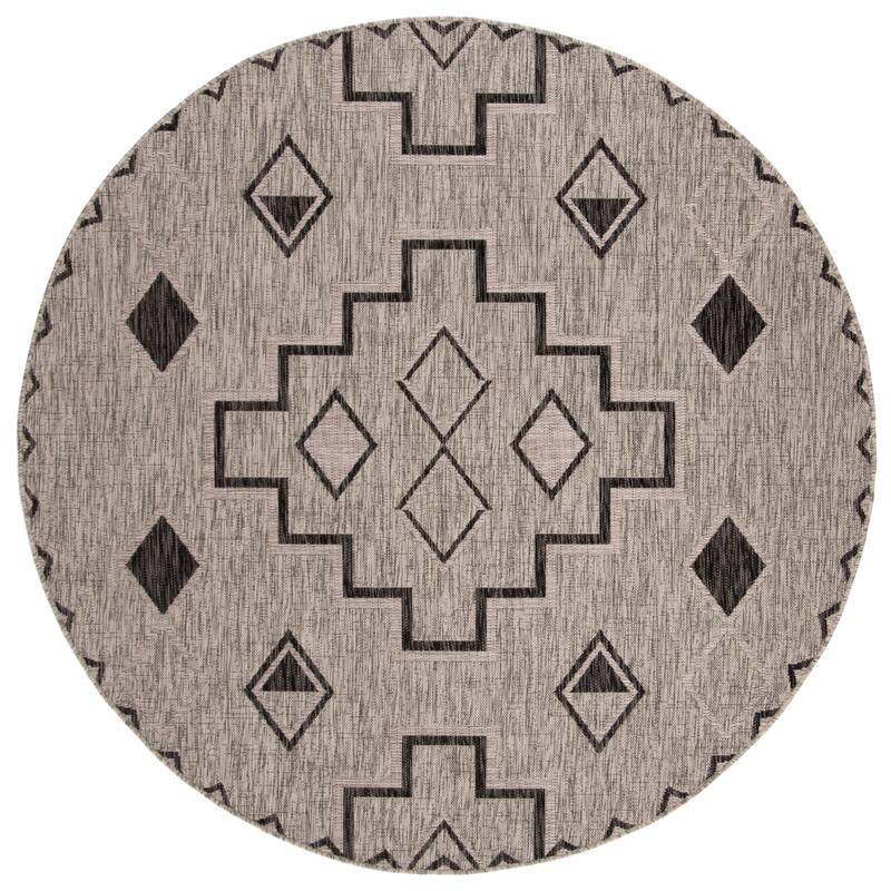 SAFAVIEH Courtyard Cemre Indoor/ Outdoor Waterproof Patio Backyard Rug - 5'3" Round - Grey/Black