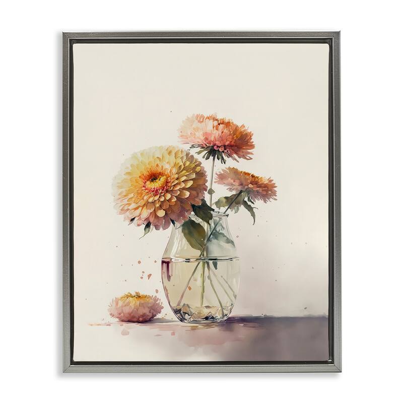 Stupell Blooming Dahlias Painting Framed Floater Canvas Wall Art Design by Leah McLean