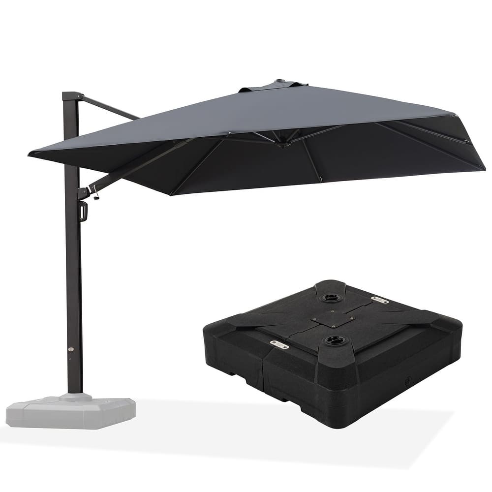 PURPLE LEAF Sturdy Heavy-duty Patio Cantilever Offset Umbrella 360-degree Rotation with Base