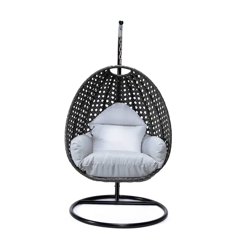 LeisureMod Charcoal Single Seater Rattan Wicker Egg Swing Hanging Chair for Indoor Outdoor Patio Porch Backyard Garden