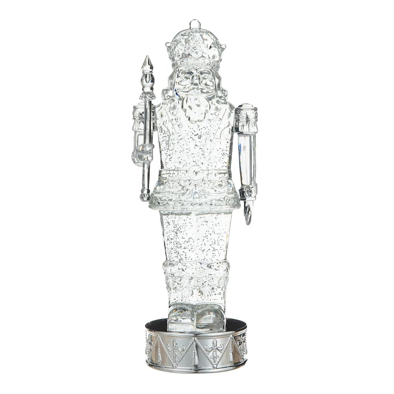 Glitzhome 12.5"H Lighted Swirling Crystal Nutcracker Figurine Snow Waterglobe - LED Snow Globe