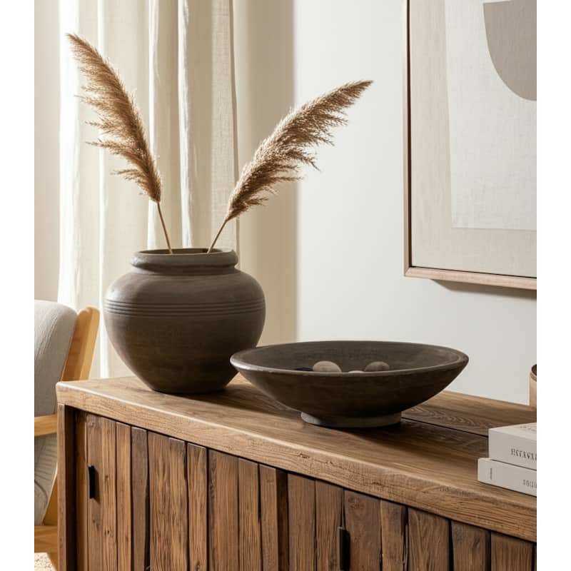 Pottery Decorative Vase Rustic Design for Home (Set of 2) - 9" Brown - Brown - 11.25" x 11.25" x 9"