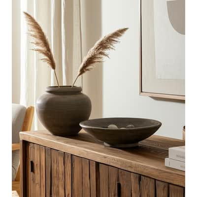 Pottery Decorative Vase Rustic Design for Home (Set of 2) - 9" Brown