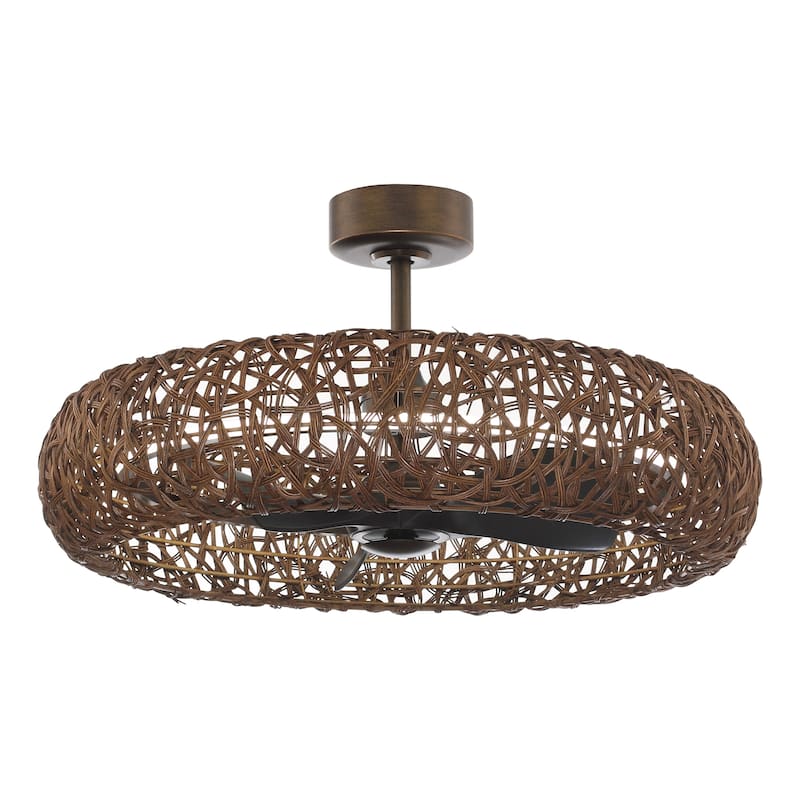 Perimost 35" Coastal Rattan 6-Speed Caged Ceiling Fan with Light and Remote