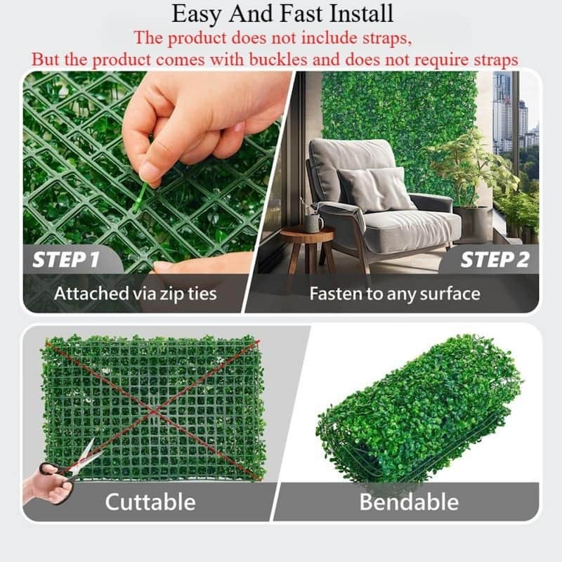 12PCS 24"x16"Artificial Boxwood Boards,UV Protected Grass Wall Panels & Boxwood Fence Panels for Green Wall Decor,Garden Fence