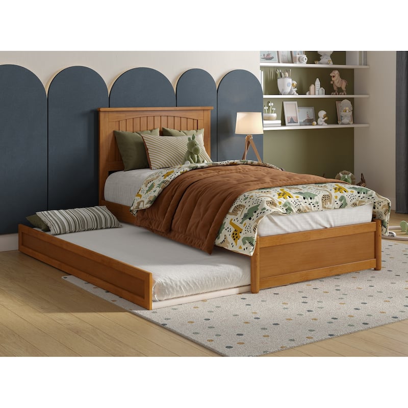Malta Platform Bed with Panel Footboard and Twin Trundle - Light Toffee - Twin