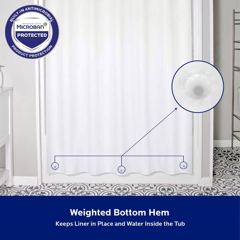 Kenney Microban Protected Medium Weight PEVA Shower Liner, 70" W x 72" H, 2-Pack