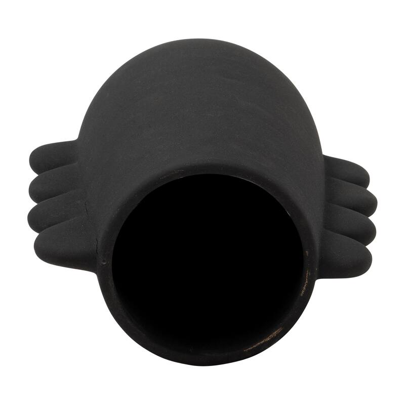 7" Decorative Dolomite Vase Contemporary Black Eared Flower Vases for Home, Office Decorative Table Centerpiece Accent
