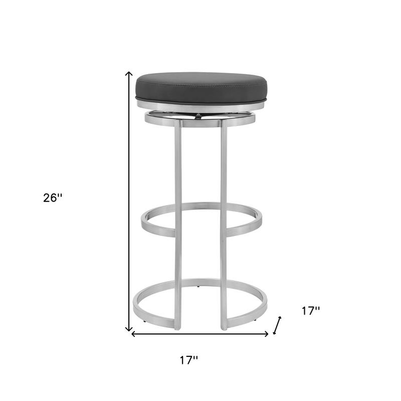 HomeRoots 26" Gray Faux Leather And Iron Swivel Backless Counter Height Bar Chair - 17 x 26 x 17