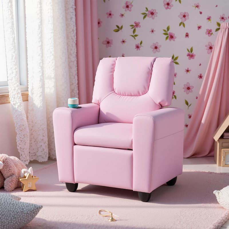 Costway Kids Recliner Chair with Cup Holder & Side Pocket Adjustable