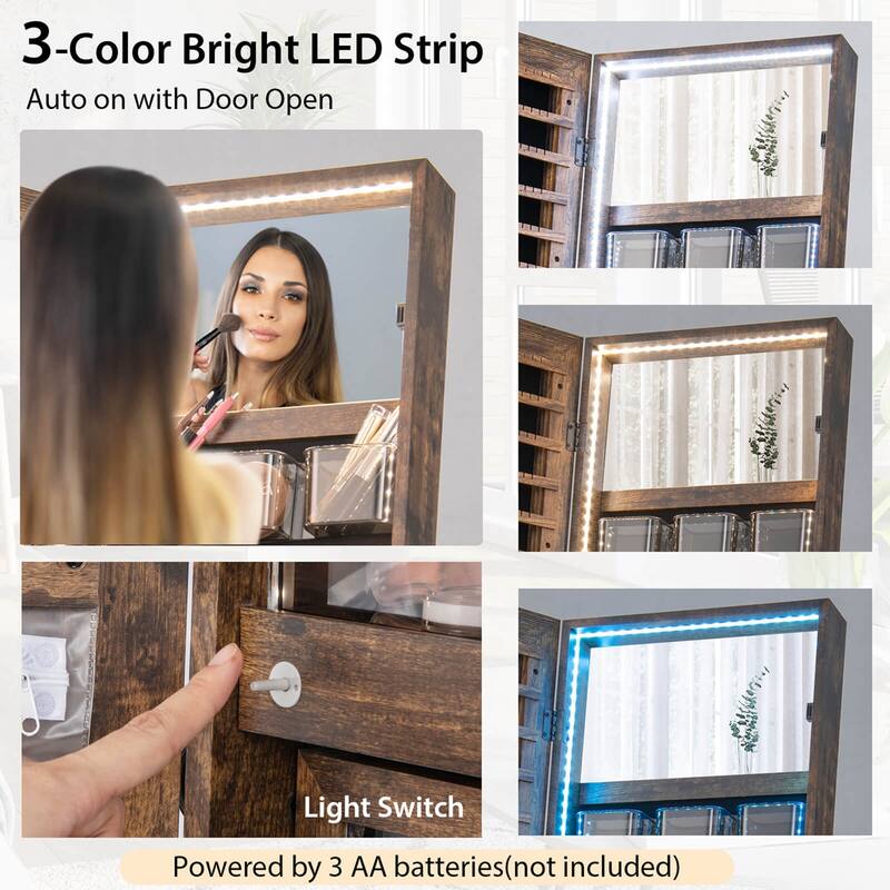 Costway Jewelry Cabinet Armoire 3 Color LED Modes Full-Length - See Details