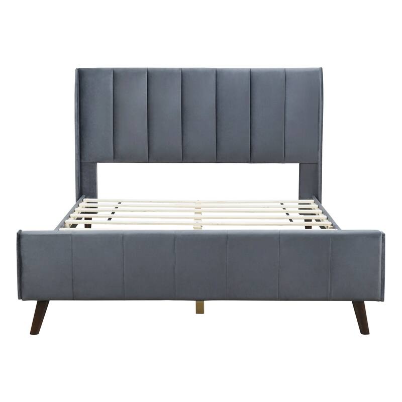 Twin/Full/Queen Size Velvet Upholstered Platform Bed Frame with Headboard and Wooden Slats Support, No Box Spring Needed