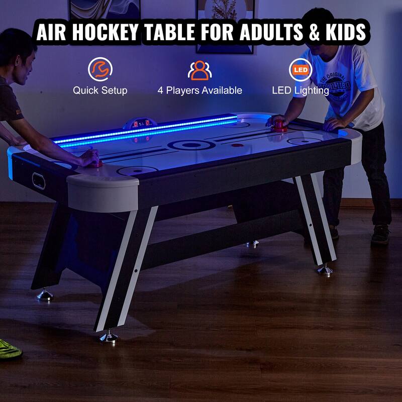 72" Indoor Air-Powered Hockey Game Table with LED Light Strip and PVC Surface - 72”L x 40”W x 32”H