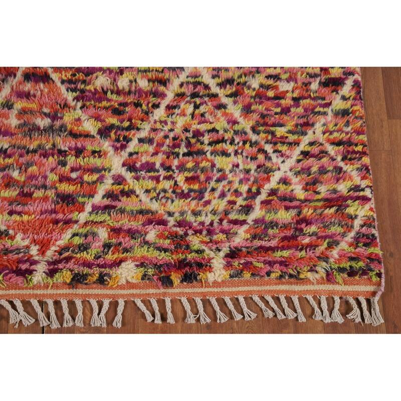 Trellis Moroccan Oriental Area Rug Hand-Knotted Wool Carpet - 6'1" x 9'6"