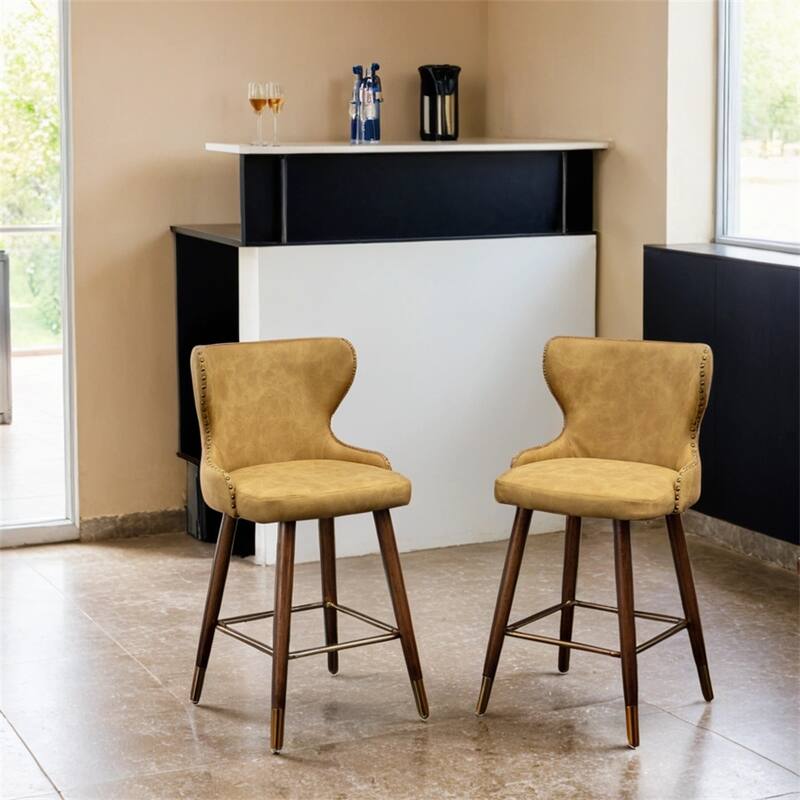 Modern Faux Leather Tufted Nailhead Trim Counter Stool Set of 2