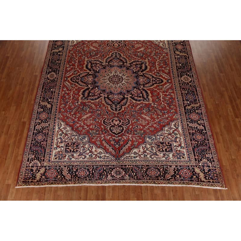 Vintage Vegetable Dye Persian Heriz Area Rug Hand-knotted Wool Carpet - 9'9" x 13'1"