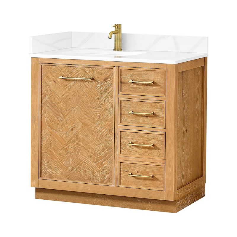 Jakarta Bath Vanity with Quartz Stone Top without Mirror - Oak Natural Brown - 36in.