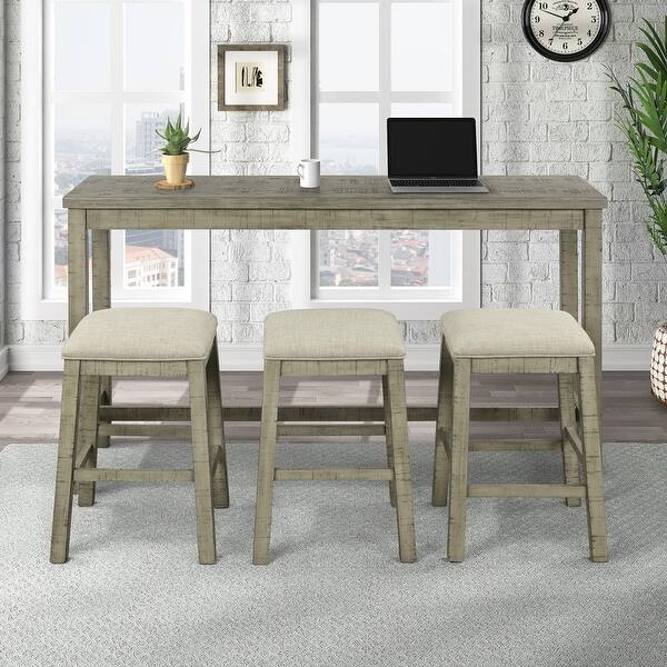 slide 1 of 14, 4 Pieces Table with Fabric Padded Stools,Bar Dining Set with Socket