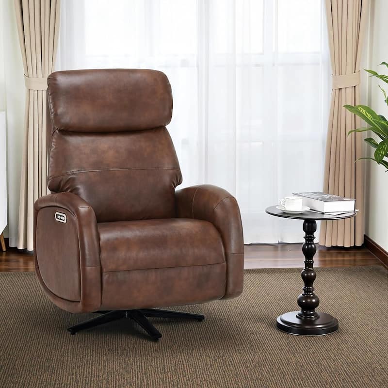 MCombo Dual Motor Power Recliner Chair for Adults, Modern Faux Leather Electric Swivel Recliner with USB Charging