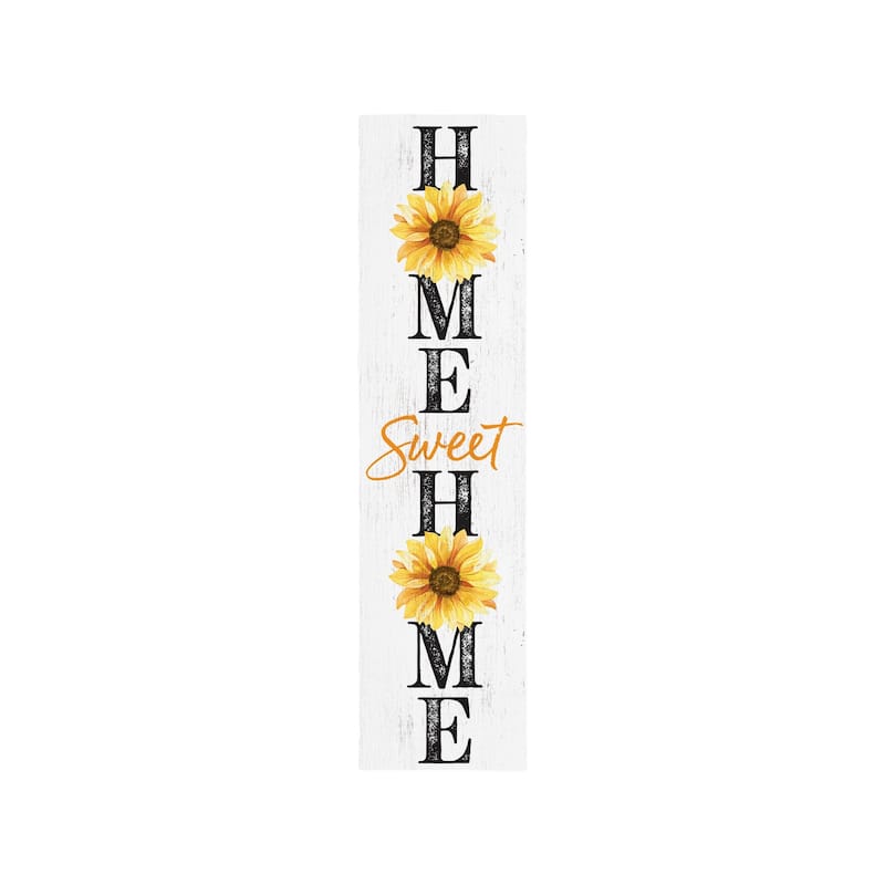 HomeRoots 36" White Black And Yellow Solid Wood Sunflowers Home Sweet Home Porch Sign