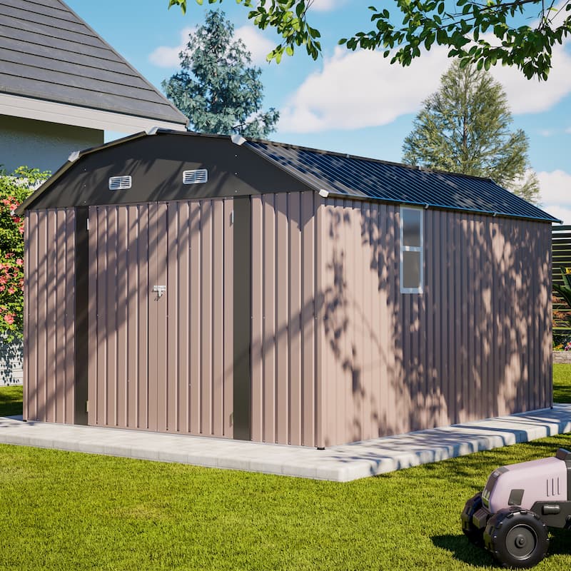 GDFStudio - Large Heavy Duty Rust-Resistant Metal Tool Shed Storage with Floor Frame & Lockable Doors for Easy Access