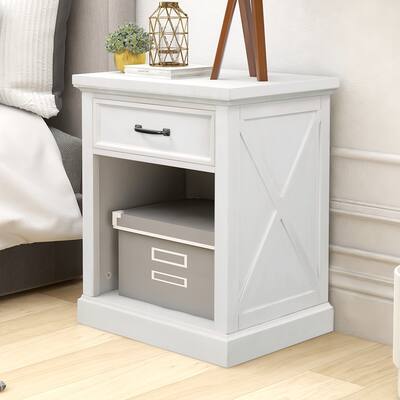 White Wood 1-drawer Nightstand