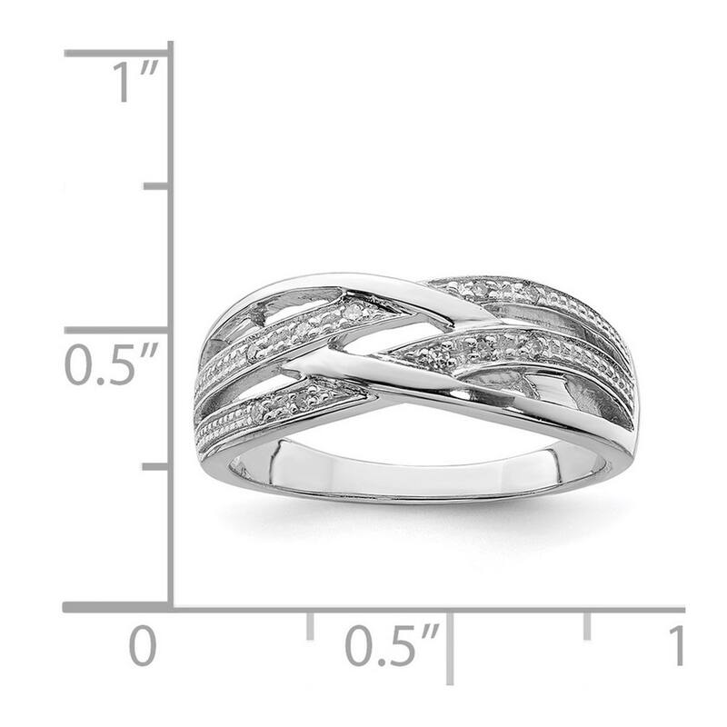 Curata 925 Sterling Silver Polished Open back Rhodium Plated Diamond Ring
