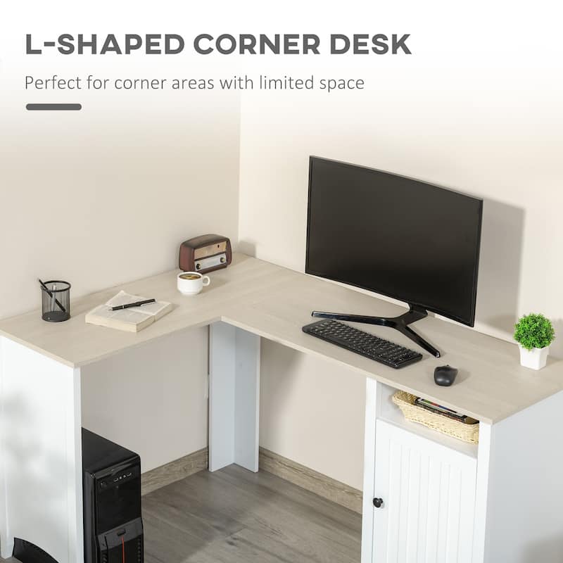 HOMCOM L-Shaped Computer Desk with Open Shelf and Storage Cabinet, Corner Writing Desk with Adjustable Shelf