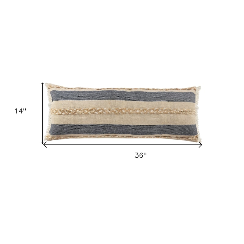 HomeRoots 14" X 36" Denim Tan And Taupe Jute Coastal Zippered Pillow