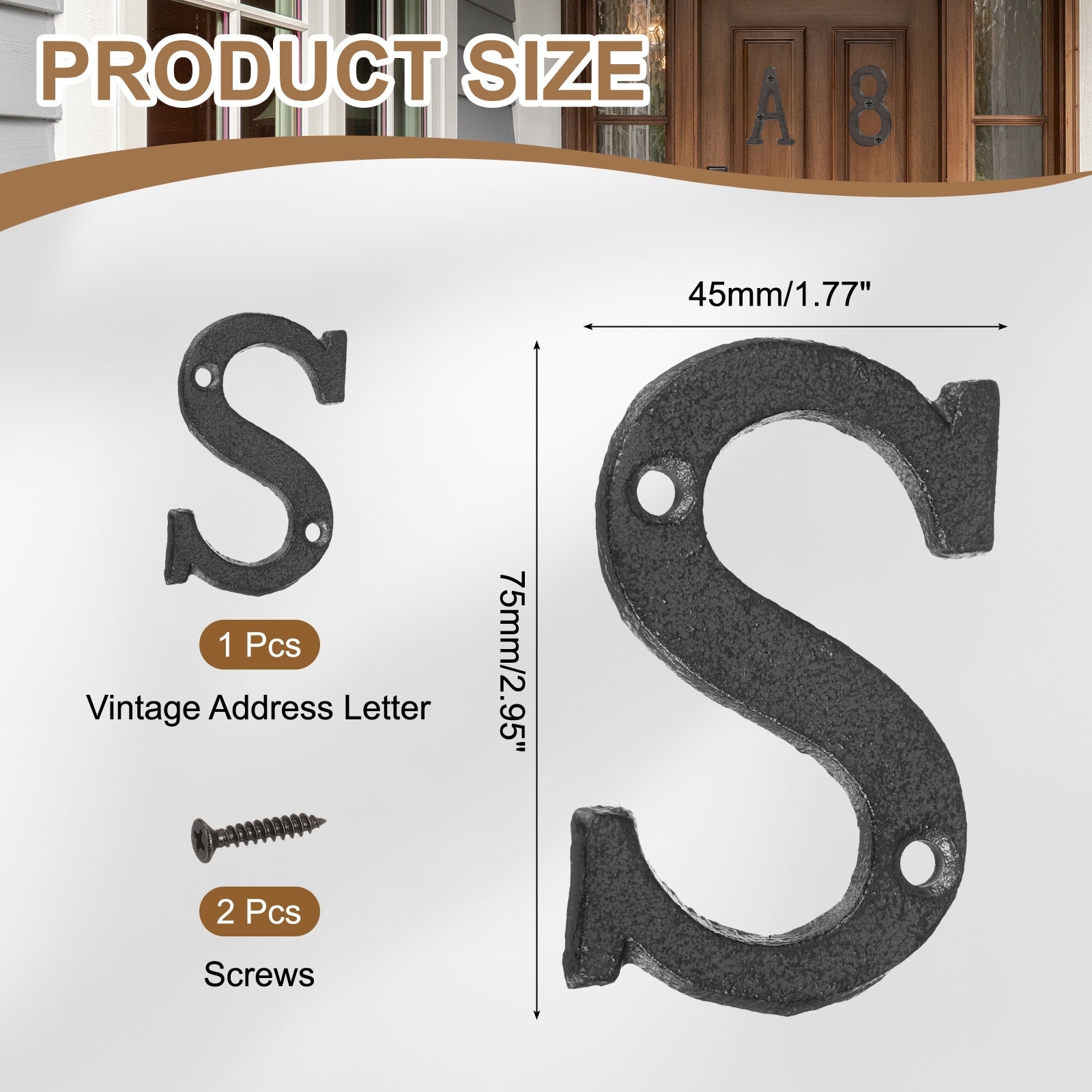 House Numbers and Letters, Cast Iron Metal Vintage Address Letters for Outside for Apartment Office Hotel Room Signs - Black