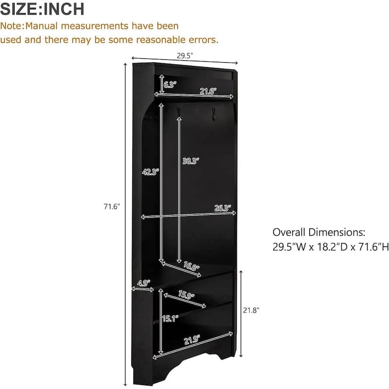 Modern Corner Hall Tree Coat Rack with Shoe Bench Storage Cabinet and Hooks Entryway Organizer - 29.5" x 71.6