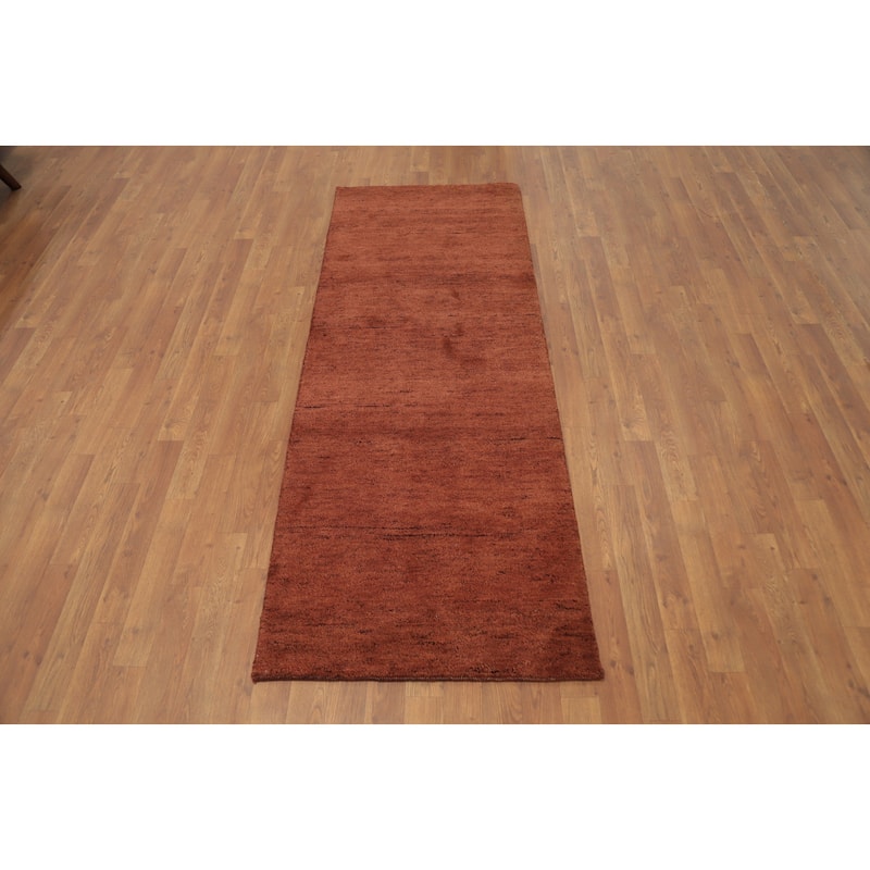 Hand Knotted Oriental 100% Wool Carpet Modern Solid Brown Gabbeh Runner Rug - 6' 7'' X 2' 6''