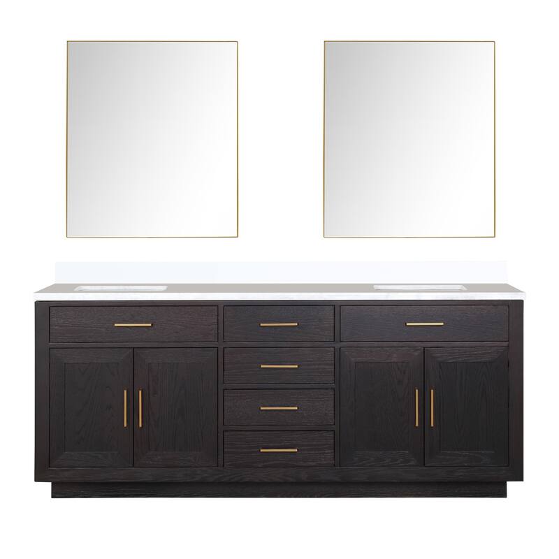 Abbey 60 in W x 22 in D Black Oak Double Bath Vanity, Cultured Marble Top, and 28 in Mirrors