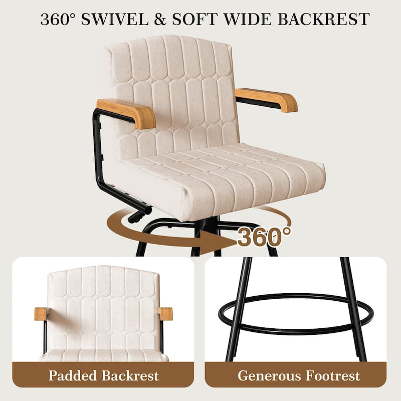 Javlergo Modern Upholstered Bar Stools with Backrest and Wooden Armrests Bar Height Stools with Metal Legs for Kitchen Dining