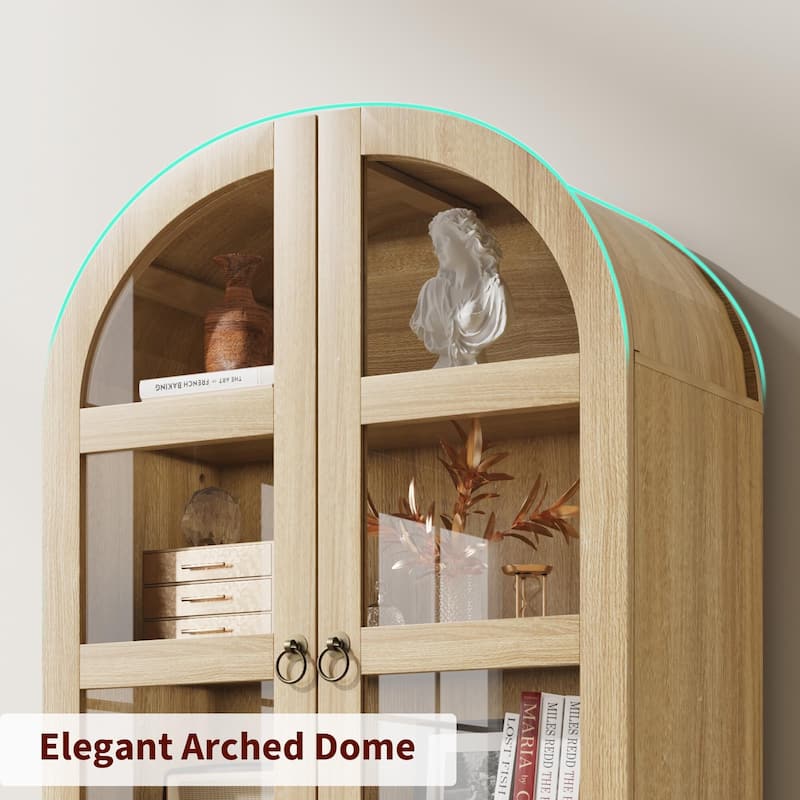 Kitchen Pantry Cabinet, 72" Tall Arched Kitchen Pantry Storage Cabinet, Wood Versatile Rustic Cupboard with Drawers