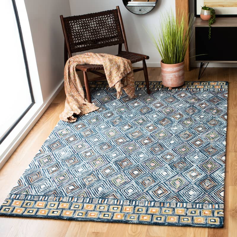 SAFAVIEH Handmade Aspen Tahereh Bohemian & Eclectic Tribal Wool - 3' x 5' - Blue/Gold - Rectangle