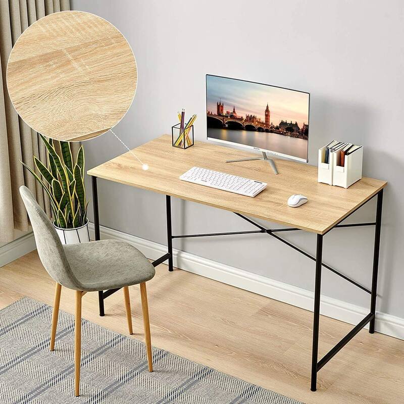 Homylin 47" Modern Computer Desk with Metal Frame, Oak or Black Wood