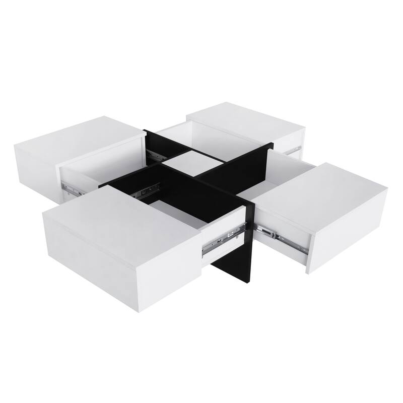 31.5" Square Coffee Table with 4 Hidden Storage Compartments & Sliding Top, UV High-gloss Finish