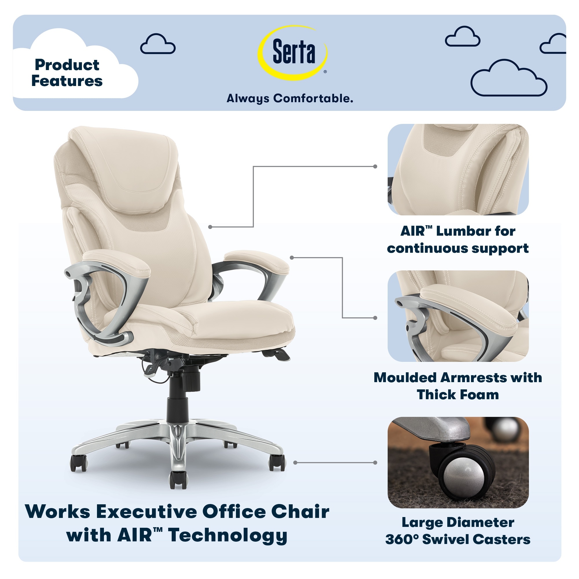 Serta works executive office chair with outlet air technology