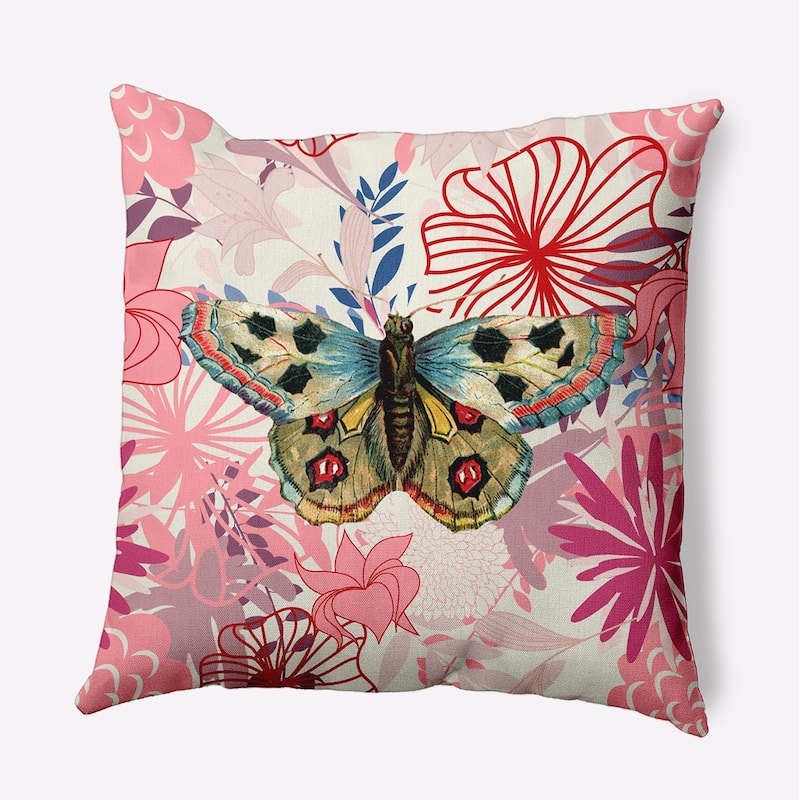 Butterfly In Floral Jumble Decorative Throw Pillow - Pink Icing - 26"x 26"